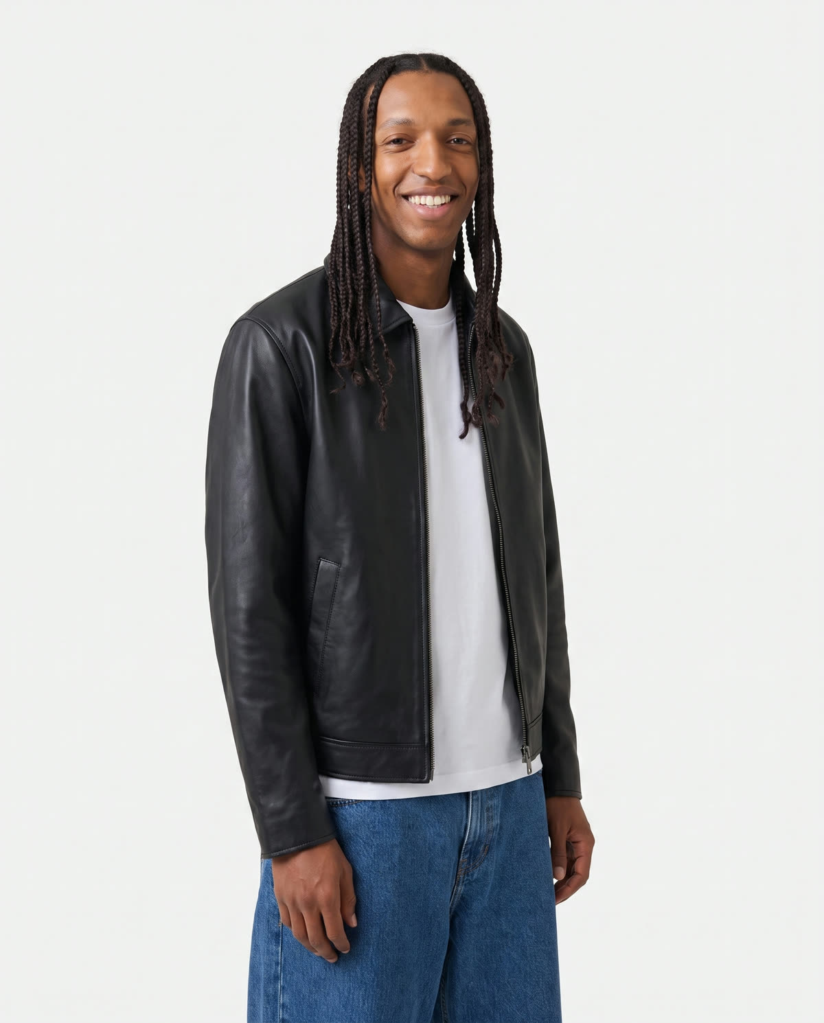 Blouson en cuir noir zippé